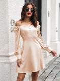 SATIN BUBBLE SLEEVE LONG SLEEVE DRESS