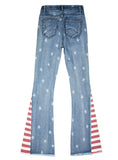 COLOR MATCHING STRIPED PRINTED STAR PATTERN BELL JEANS