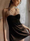 SILK-LIKE HALTER SKIRT HOLLOWING OUT PAJAMAS