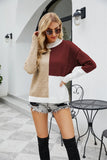 COLORED ROUND NECK TRICOLOR LOOSE PULLOVER SWEATER