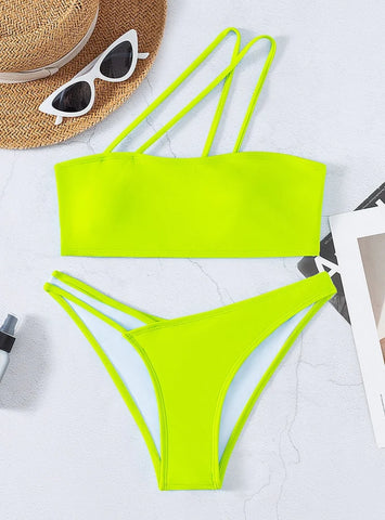 SOLID ONE SHOULDER SEXY TRIANGLE BIKINI