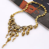 Cheap Vintage Rhinestone Skull Bone Necklace