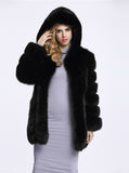 Women Faux Fox Fur Medium Length Sleeve Cap Coat