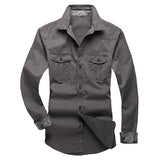 Fit Lapel Long Sleeve Cargo Shirts For Men Big Size Casual Cotton Work Shirts Slim 