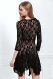 Lace 3/4 Sleeve Solid Color Dress