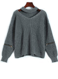 Women Knitted Choker Sweater V Neck Drop Shoulder 