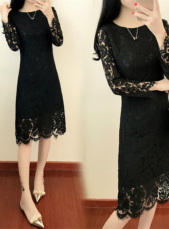 O Neck Long Sleeve Sheath Bodycon Lace Dress – Ncocon