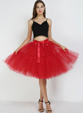Women Red Puff Tulle Tutu Skirt