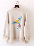  Long Sleeve Casual Embroidery Cardigan Female V Neck Hole Cardigans