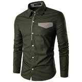 Designer Shirts for Men Fashion Patchwork Slim Band Collar 
