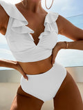 Lace V-neck Ruffled High Waist Bikini