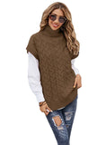 WOMEN TURTLENECK TWIST SLEEVELESS PULLOVER SWEATER