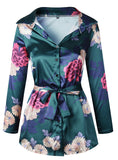 Floral Print Notched Dress Women 2018 Summer Long Sleeve Sexy Split