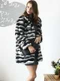 Women Imitation Rabbit Fur Coat Cotton Coat Collar Stripes