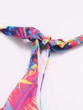 Super Elastic Sexy Backless Wireless Printed Flower Bowknot  Bikini Swimsuit