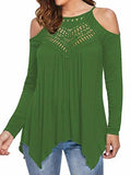 Patchwork off-the-shoulder Long-sleeved Casual T-shirt