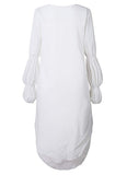 Women's Lantern Long Sleeve Round Neck High Low Asymmetrical Irregular Hem Casual Tops Blouse Shirt Dress