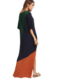 Summer Color Block Side Split Loose Maxi Long Dress