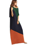 Summer Color Block Side Split Loose Maxi Long Dress