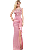 Womens Formal Ruched Ruffles Evening Prom Wedding Party Maxi Dress
