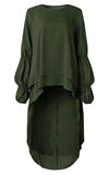 Women's Lantern Long Sleeve Round Neck High Low Asymmetrical Irregular Hem Casual Tops Blouse Shirt Dress