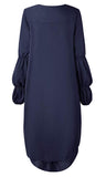 Women's Lantern Long Sleeve Round Neck High Low Asymmetrical Irregular Hem Casual Tops Blouse Shirt Dress