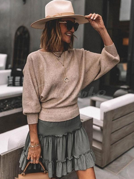 Romantic Solid Color Long Sleeves Sweater Tops