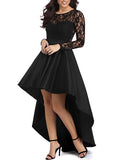 Womens Long Sleeve Lace High Low Satin Prom Evening Dress Cocktail Party Gowns