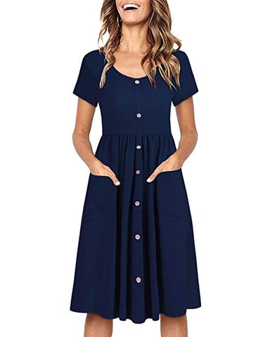 V Neck Button Down Skater Dress