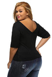 Women's 3/4 Sleeve Off Shoulder V Neck Tops Lace Neckline Spliced Blouse Shirts Plus Size
