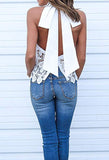 Women's Sleeveless Backless Shirt Strapless Lace Crop Tank Top Blouse