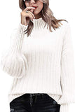 Women's High Collar Puff Sleeve Loose Pullover Sweater
