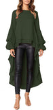 Women's Lantern Long Sleeve Round Neck High Low Asymmetrical Irregular Hem Casual Tops Blouse Shirt Dress