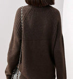 Women Loose Jumpers Wool Knit Split Thick Turtleneck Pullover Winter