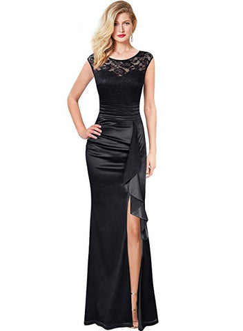 Womens Formal Ruched Ruffles Evening Prom Wedding Party Maxi Dress
