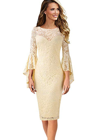 Womens Ruffle Bell Sleeves Business Cocktail Party Sheath Dress