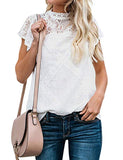 Women Cute Lace Blouse Top Short Sleeve Lace Hollow Out Turtle Neck T Shirt