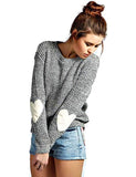 Women's Cute Heart Pattern Patchwork Casual Long Sleeve Round Neck Knits Sweater