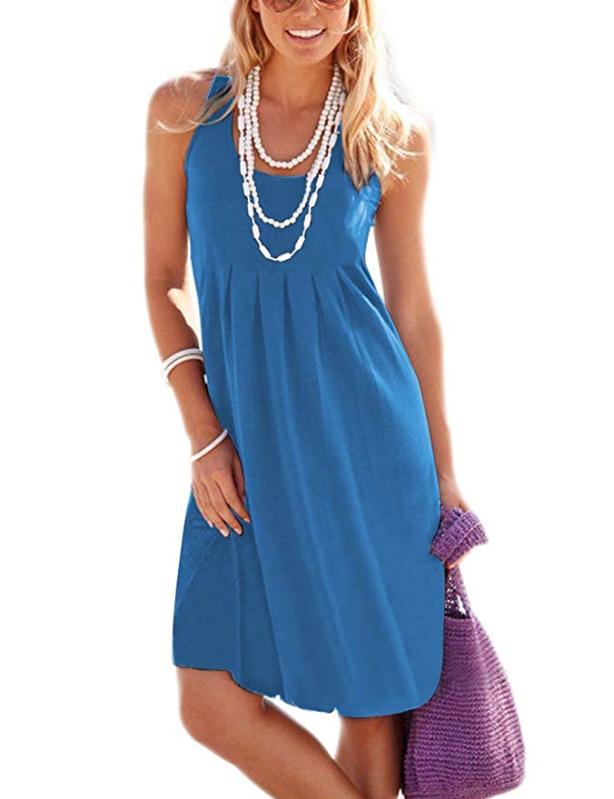 Women's Casual Summer Tank Sleeveless Knee Length Pleated Sun Dresses Ncocon Women's Casual Summer Tank Sleeveless Knee Length Pleated Sun Dresses Ncocon