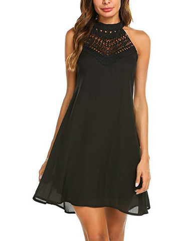 Womens Halter Neck Chiffon Tunic Tank Dress T Shirt Dresses