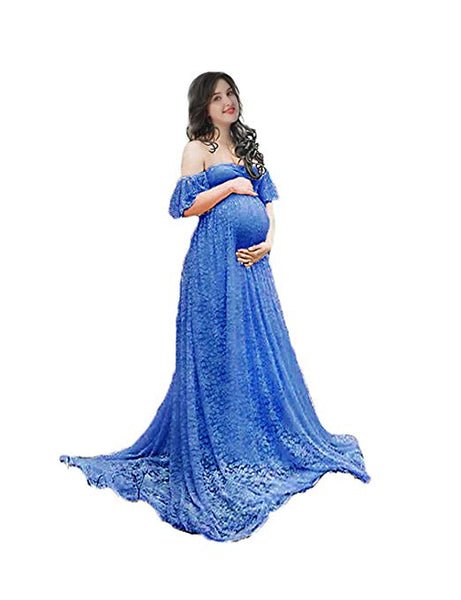 Off Shoulder Ruffle Sleeve Lace Maternity Gown Plus Maxi Photography D ...