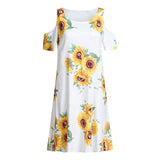 Sunflower Print Dress Ladies Summer Casual Mini Dress