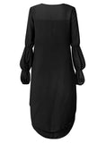 Women's Lantern Long Sleeve Round Neck High Low Asymmetrical Irregular Hem Casual Tops Blouse Shirt Dress