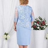 Ladies Plus Size Cocktail Dress Short Sleeve Lace Midi Dress Elegant Evening Party Mini Skirt
