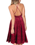 Women's Lace Floral V Neck Spaghetti Straps Backless Cocktail A-Line Dress for Party