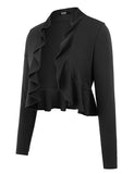 Women's Open Front Cropped Cardigan Long Sleeve Casual Shrugs Jacket Draped Ruffles Lightweight Sweaters