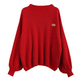 Women's Casual Loose Knitted Sweater Lantern Sleeve Crewneck Fashion Pullover Sweater Tops