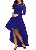Womens Long Sleeve Lace High Low Satin Prom Evening Dress Cocktail Party Gowns