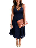 Women's Lace Floral V Neck Spaghetti Straps Backless Cocktail A-Line Dress for Party