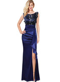 Womens Formal Ruched Ruffles Evening Prom Wedding Party Maxi Dress